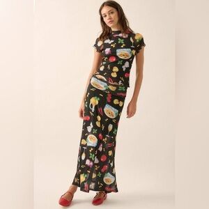 NWOT Molto Delizioso Printed Mesh Foldover Maxi Skirt